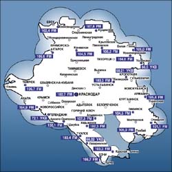Карта зоны покрытия вещания в Краснодарском крае и частоты